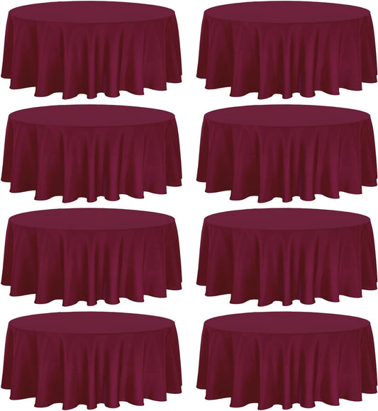8 Pack Premium Round Tablecloth 90 Inch Round Table Covers Bulk Washable Polyester Fabric Round Table Clothes for Wedding Party Reception Banquet Buffet Restaurant (Burgundy, 90 Inch)