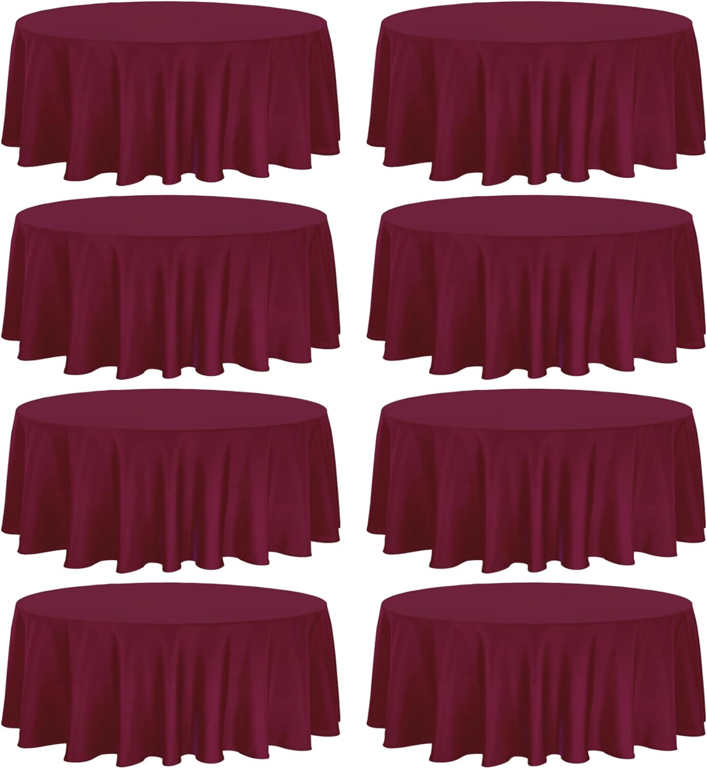 8 Pack Premium Round Tablecloth 108 Inch Round Table Covers Bulk Washable Polyester Fabric Round Table Clothes for Wedding Party Reception Banquet Buffet Restaurant (Burgundy, 108 Inch)