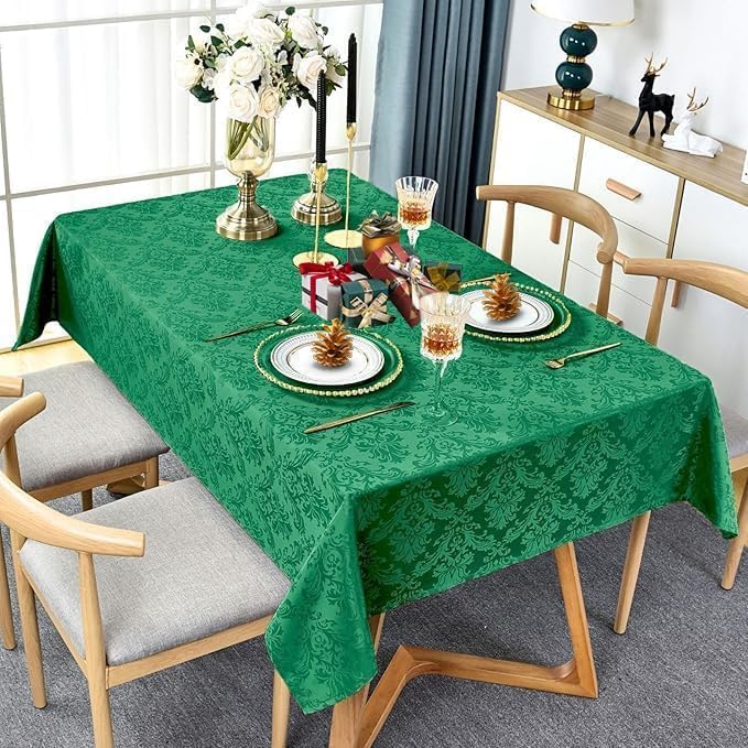 Christmas Green Square Jacquard Tablecloth, Damask Table Cloth, Spill Proof Wrinkle Resistant Tablecloths, Soft Polyester Oblong Table Cover for Holiday,Winter,Kitchen,Parties (Green, 52X52")