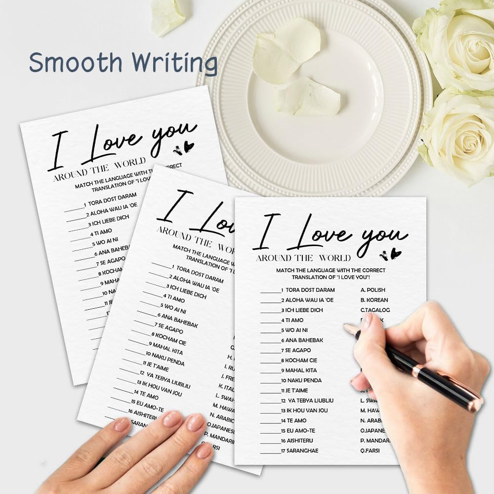 30 Game Cards & 1 Answer Card - I Love You - Bridal Shower, Engagement, Mr & Mrs, Newlyweds, Wedding Games, Party Activities & Supplies - B02 White
