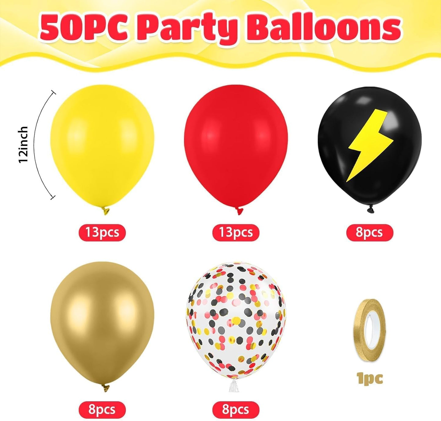 Red Yellow Black Balloons, 50pcs Yellow Black Red Balloons, Printed Balloon Confetti Balloon For Boys Men Birthday Baby Shower Party Wedding Bachelorette Graduation Anniversary Decorations