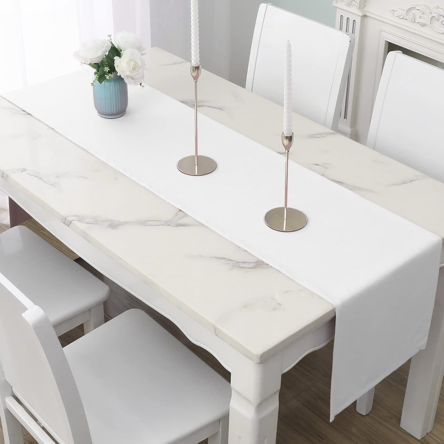 DUALIFE Pure White Table Runner 72 inch Length Soft Color Thick Polyester Decorative Cloth Handcrafted for Indoor/Outdoor Wedding Shower Party 1 Piece 14X72 Inch