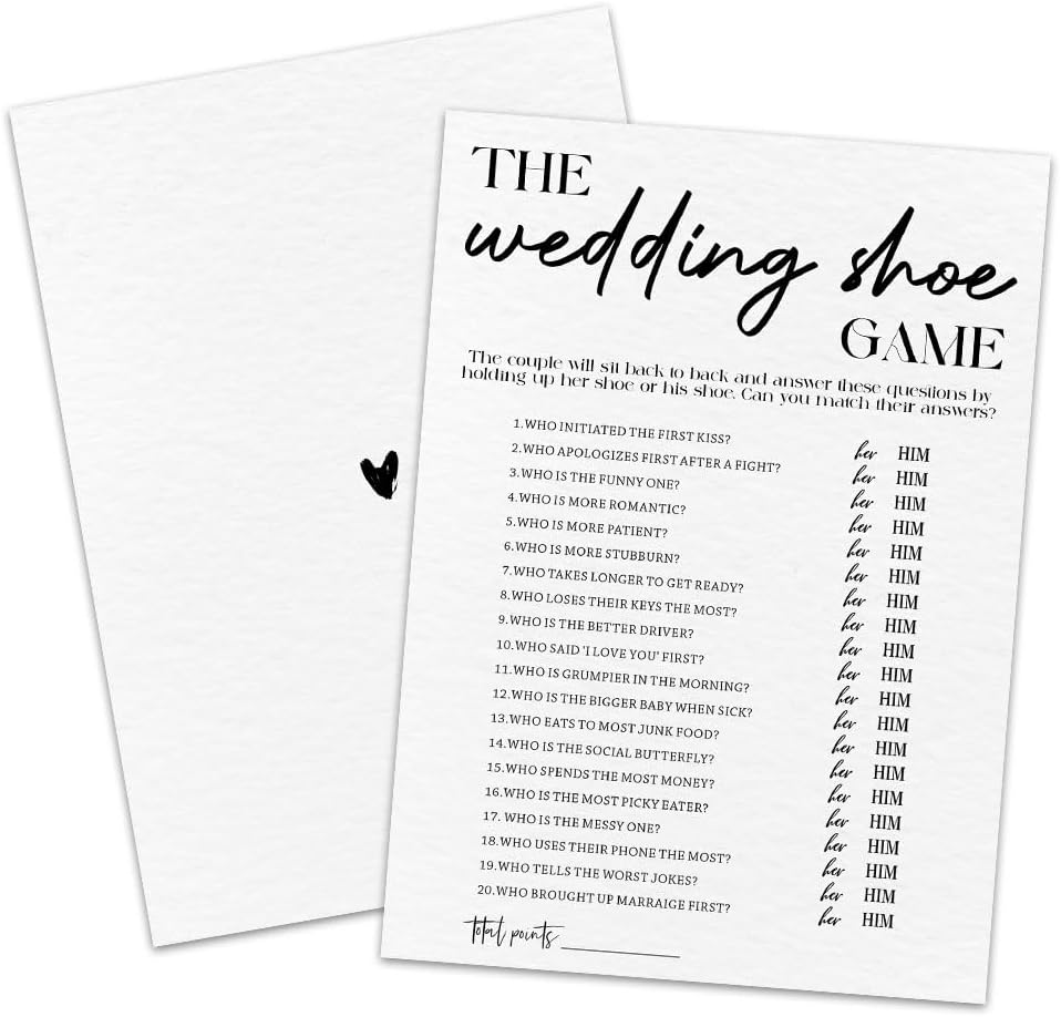 30 Minimalism Game Cards - Wedding Shoe Game - Bridal Shower, Engagement, Mr & Mrs, Newlyweds, Wedding Games, Party Activities & Supplies - B05 White