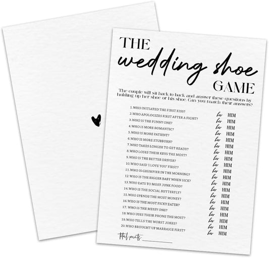 30 Minimalism Game Cards - Wedding Shoe Game - Bridal Shower, Engagement, Mr & Mrs, Newlyweds, Wedding Games, Party Activities & Supplies - B05 White