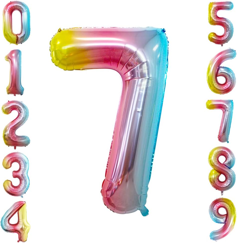 GOER Rainbow Foil Balloons Number 7,Huge Number Balloons for 7th Birthday Party Supplies Anniversary Decorations (3 pcs,42 inch,32 inch,16inch)