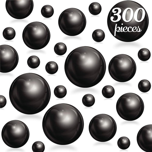 300Pcs Black Polished No Hole Faux Pearl Beads for Vase Filling Decorations, Plastic Pearls Vase Fillers, Table Scatters, Wedding Centerpiece, Home Decor, 8/14/20 mm
