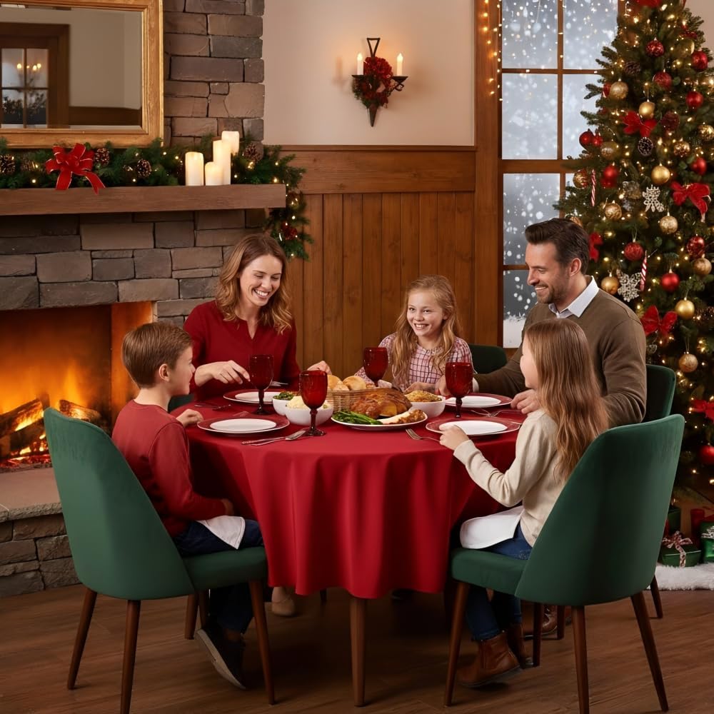 sancua Round Tablecloth - 48 Inch - Water Resistant Spill Proof Washable Polyester Table Cloth Decorative Fabric Table Cover for Dining Tables, Buffet Parties and Camping, Red