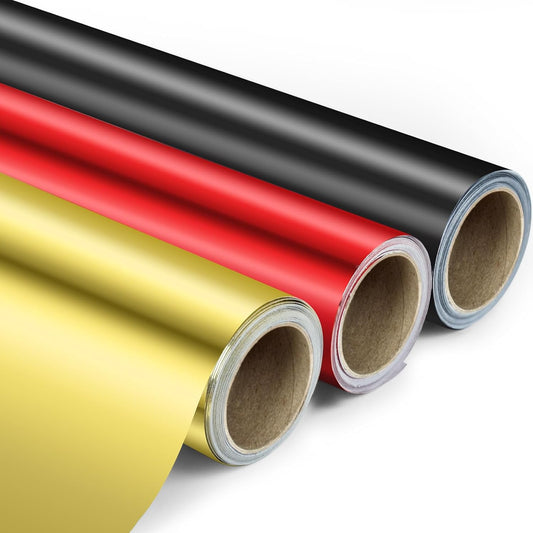 KMER LIFE Metallic Wrapping Paper Rolls - 3 Rolls Premium Gift Wrapping Paper, 17 x 120 Inch Each, Birthday & Christmas Wrapping Paper, Baby Shower & Party (Red, Black, Gold)