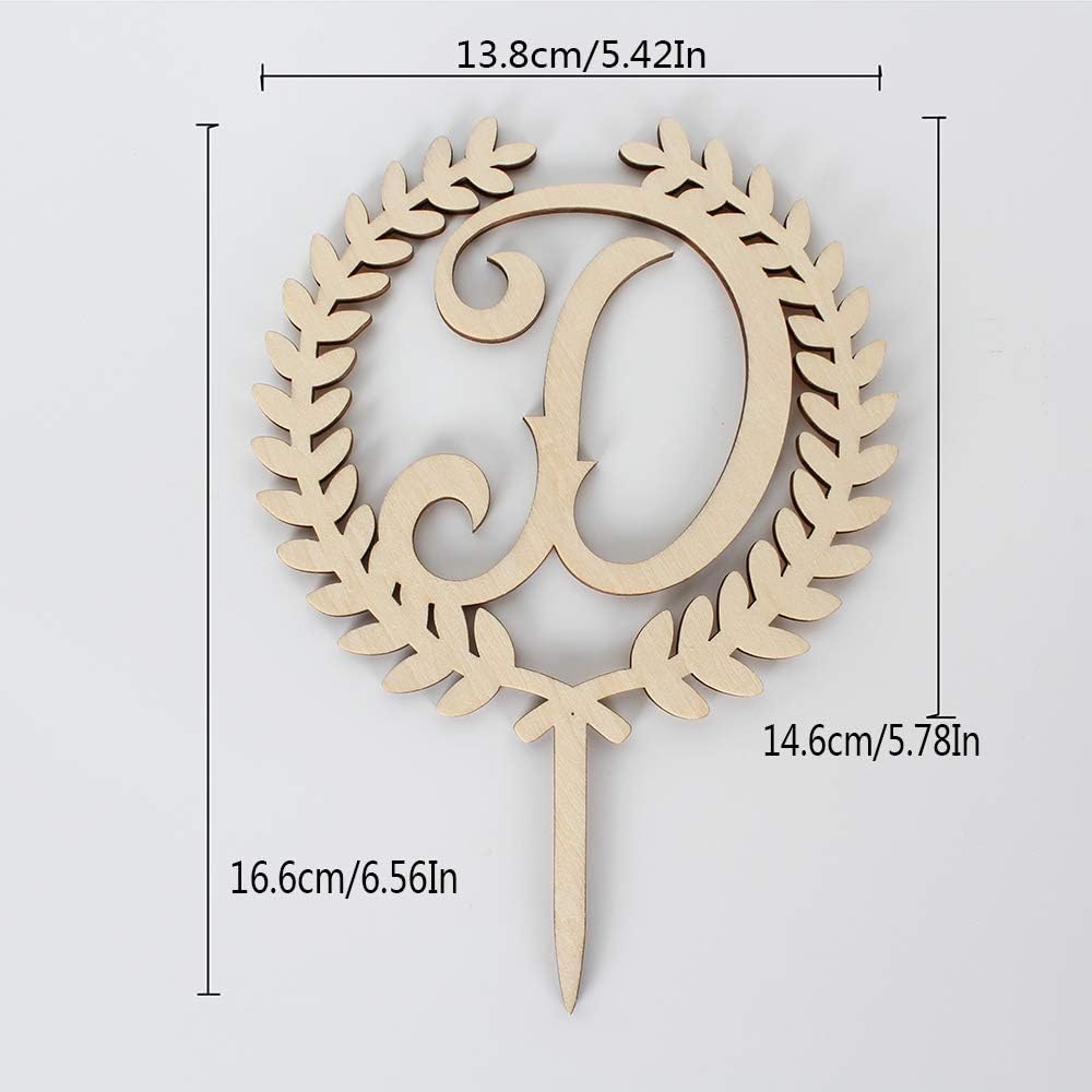 LINGTEER Personalized Inital Letter D Wooden Cake Topper Perfect for Birthday Rustic Wedding Anniversary Party Keepsake Decoration