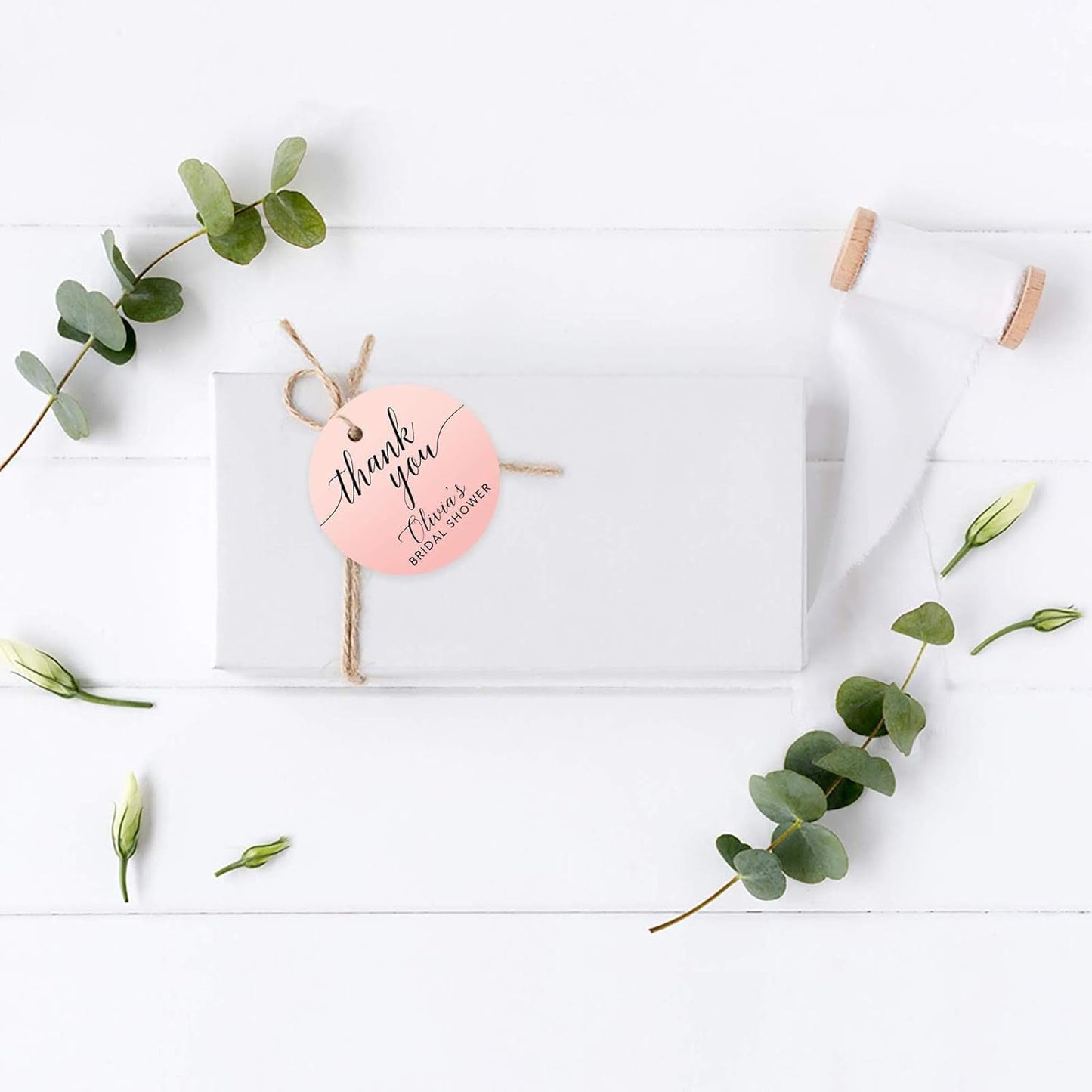 Andaz Press Personalized Blush Pink Rose Elegant Party Collection, Round Circle Tags, Thank You Olivia's Bridal Shower, 24-Pack, Custom Favors Decor