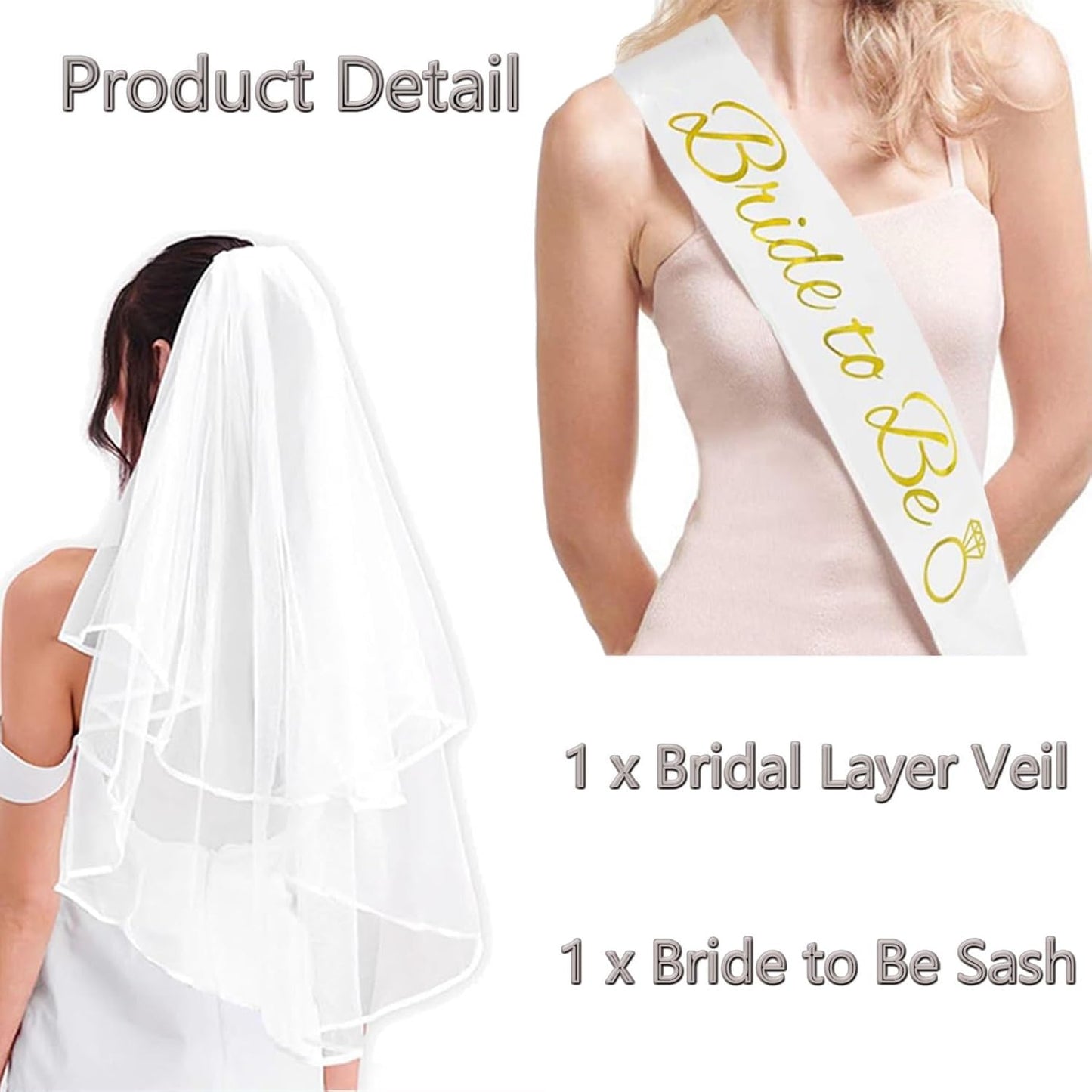 4PCS Bride To Be Sash and Veil, Blue Sash and Bachelorette Veils Accessories for Bridal Shower Engagement Wedding