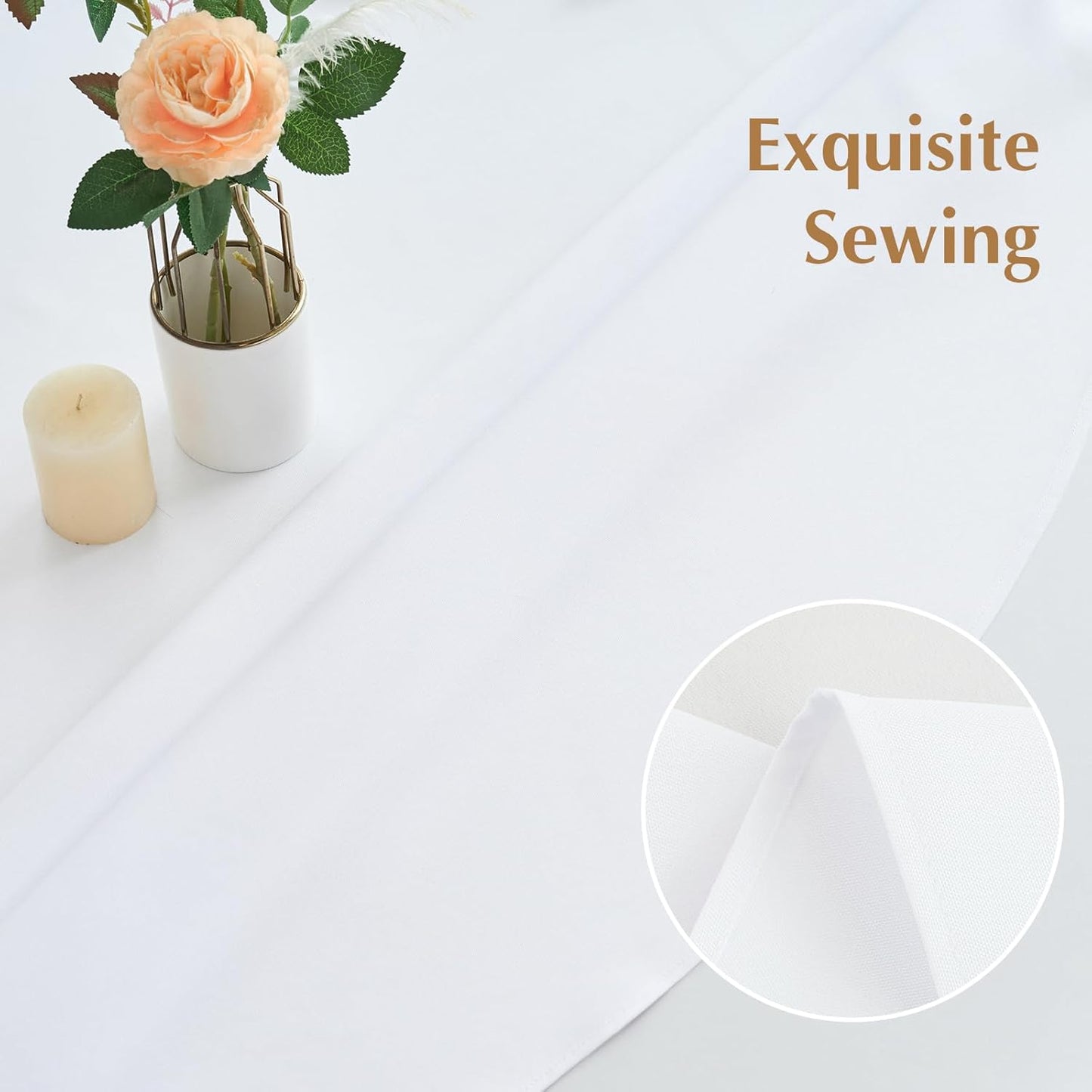 2 Pack Round Table Cloth 48 Inch White Tablecloth Washable Polyester Solid Dining Table Cover for Birthday Party Dinner Holiday Outdoor Indoor