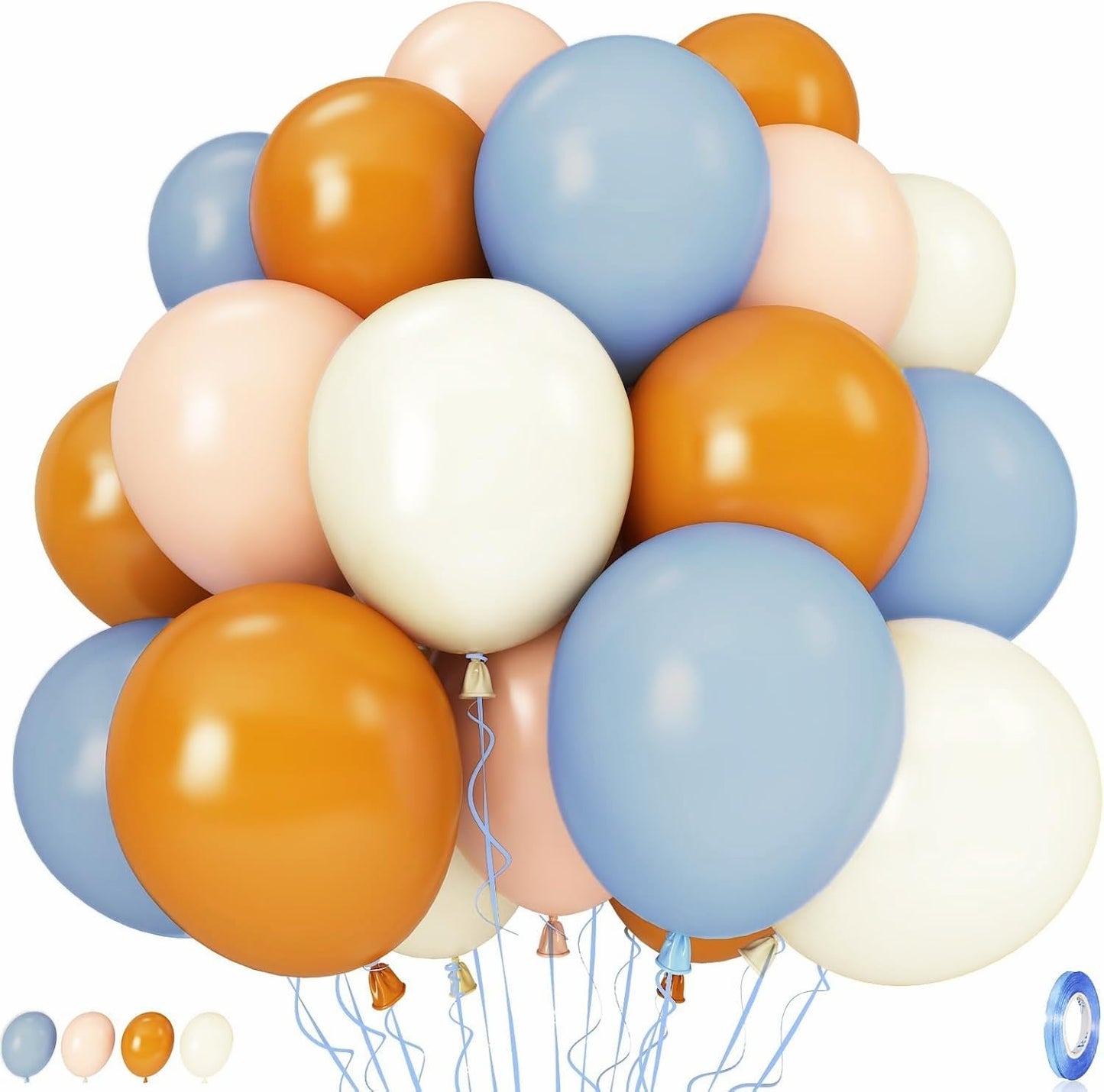 Burnt Orange and Blue Fall Balloons, 12 Inch 35PCS Dusty Blue Orange Taupe Peach Balloon, Fall Balloons for Birthday Baby Shower First Fall Thanksgiving Autumn Harvest Market Themed Party Decorations