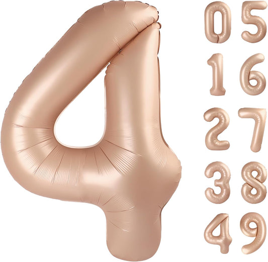 40 Inch Light Brown Large Number 4 Birthday Balloon, Giant Number Four 14 24 34 40 44 Balloons, Light Brown Foil Mylar Big Balloons for Anniversary Graduation Supplies Decorations