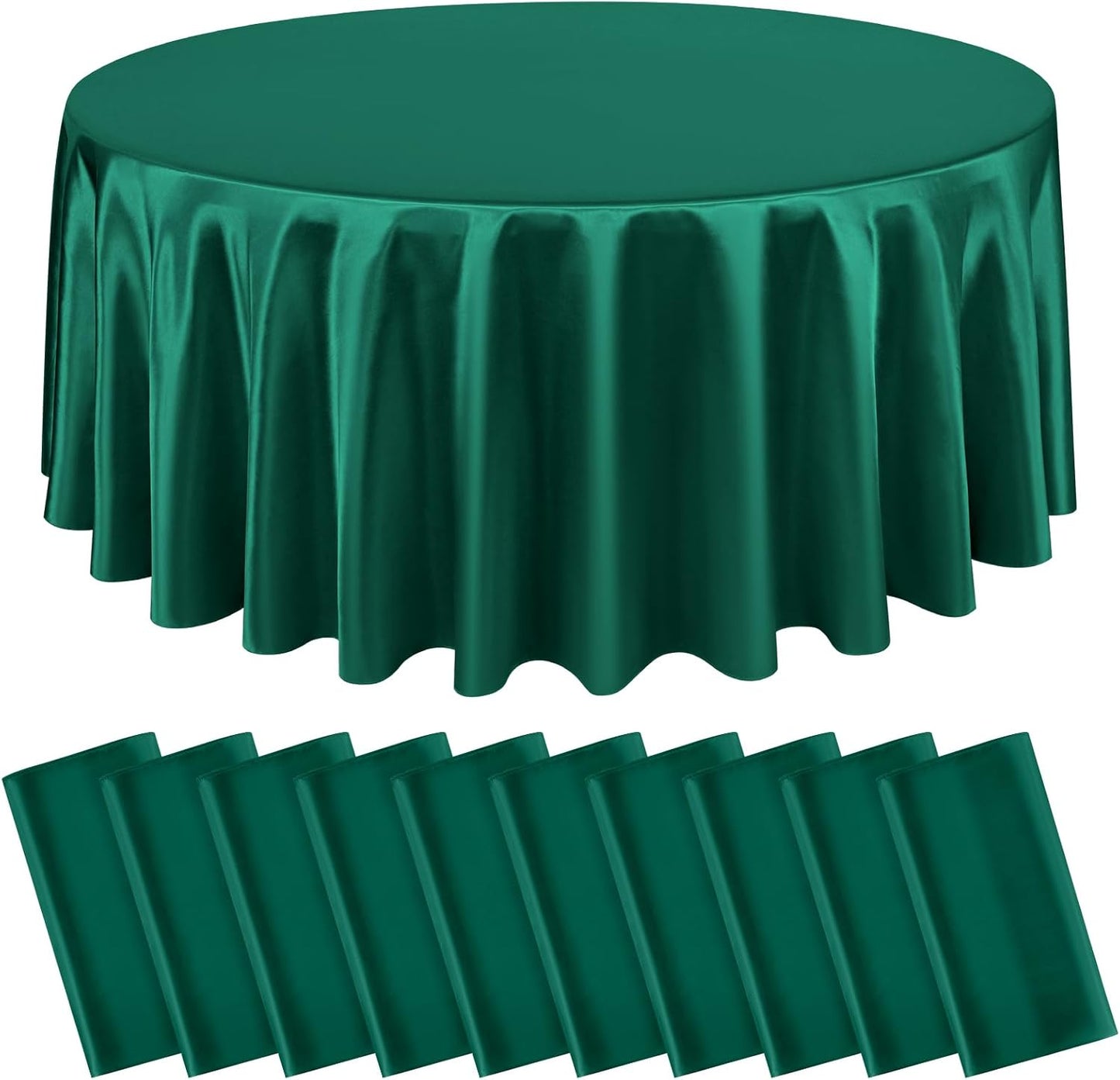 10 Packs Satin Tablecloth 120 Inch Dark Green Round Table Cloth Silk Tablecloth Smooth Fabric Overlay Satin Table Cover Decoration for Wedding Party Banquet Events