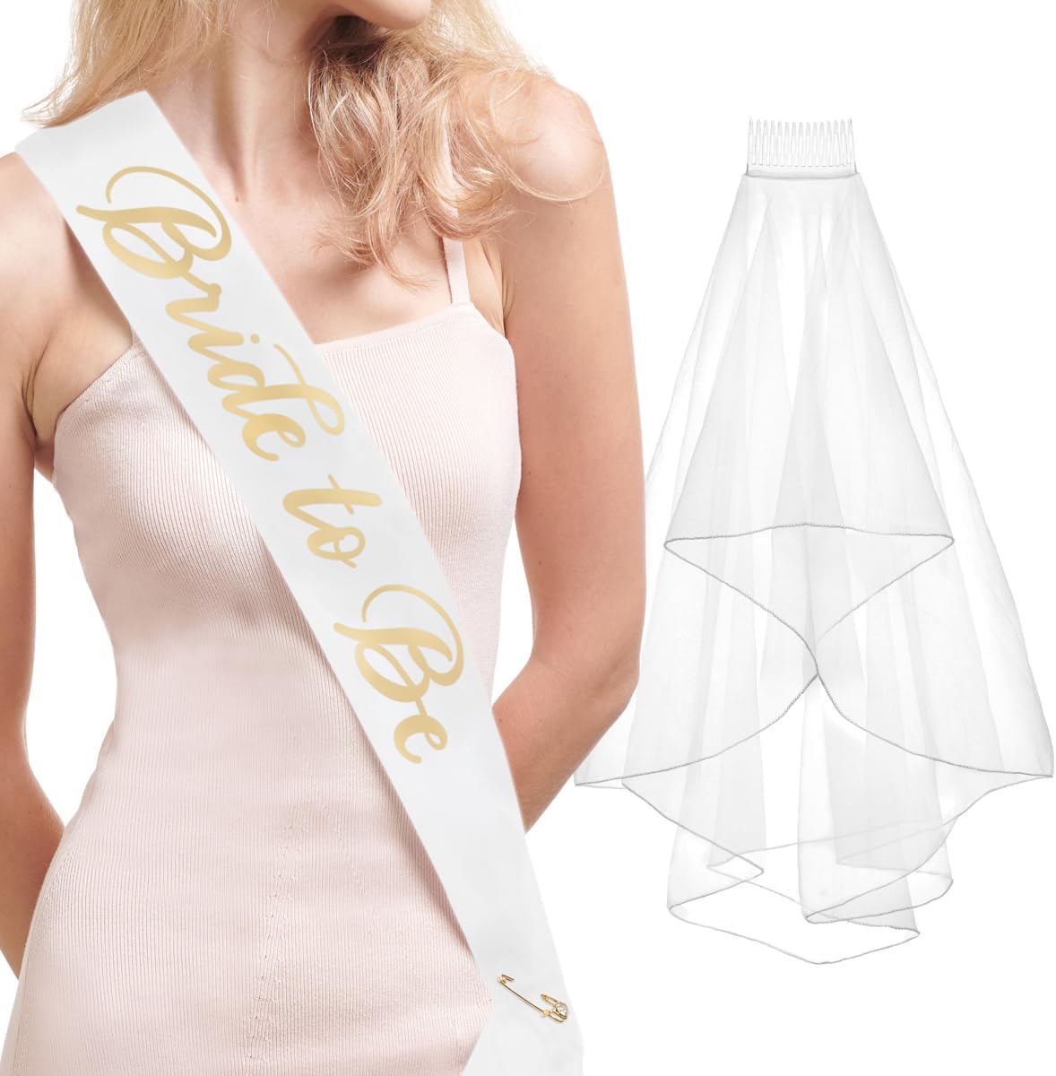 xo, Fetti Bachelorette Party Sash + Veil - Bride To Be | Bachelorette Party Decorations Kit - Sash for Bride | Bridal Shower Gift Supplies