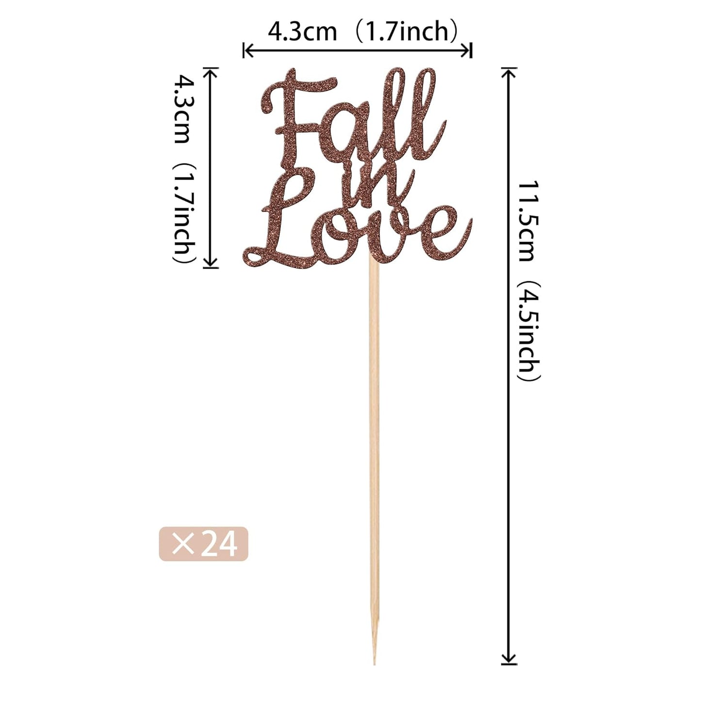 24 PCS Fall in Love Cupcake Toppers Glitter Fall Theme Party Cupcake Picks Bridal Shower Cupcake Decorations for Autumn Wedding Engagement Anniversary Birthday Party Cake Decorations Supplies Brown