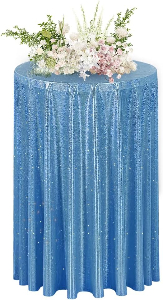 Fitable Blue Sequin Tablecloth for Parties 60 Inch Round - Sparkle Glitter Laser Round Overlay for Wedding Baby Shower Holiday Banquet, Best for 24-48inch Diameter Round Table