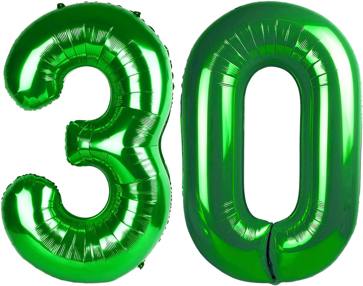 Green 40 Inch 30 Number Balloons, 30 Decorations for Birthday, Foil Giant Birthday Graduations Anniversary Party Balloons