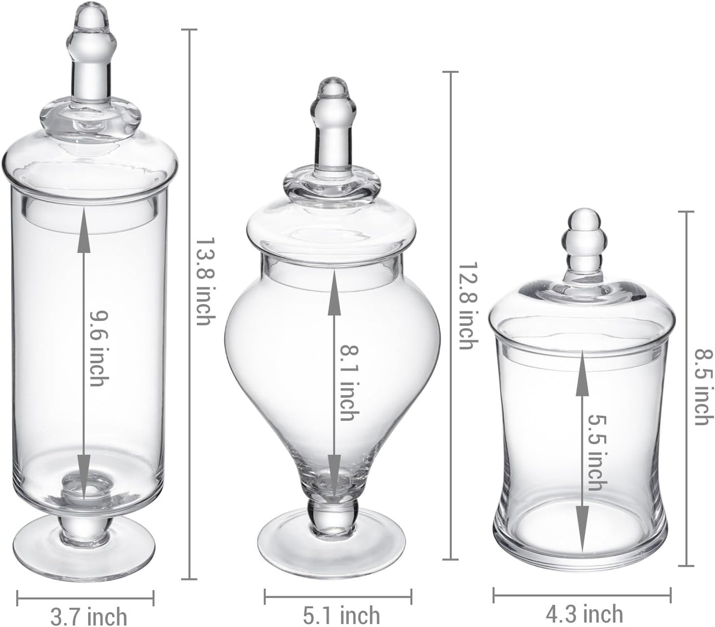 MyGift Clear Glass Apothecary Jars with Lid, Decorative Footed Vase, Candy Buffet Containers Set of 3