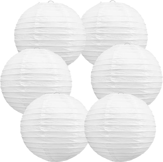 BEISHIDA 8-Inch White Paper Lanterns Decorative Chinese/Japanese Hanging Round Paper Lanterns Lamp for Birthday, Wedding, Christmas, Bridal, Home Decor, Party Decoration (6 Packs)