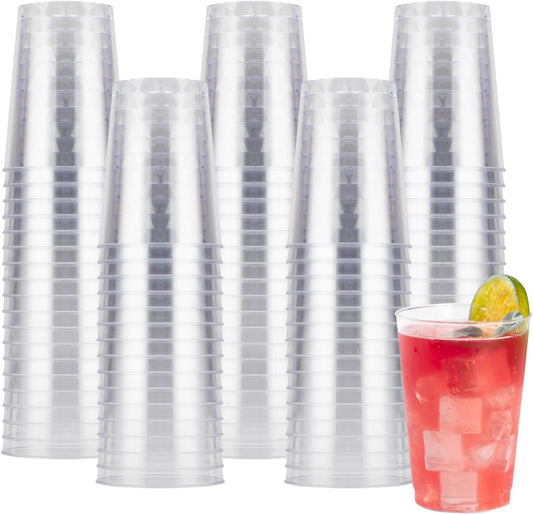 Goodluck 100PCS 10oz Clear Plastic Cups for Party, Disposable Clear Plastic Cups, Cocktail Glasses for Wedding Thanksgiving, Christmas, and Parties