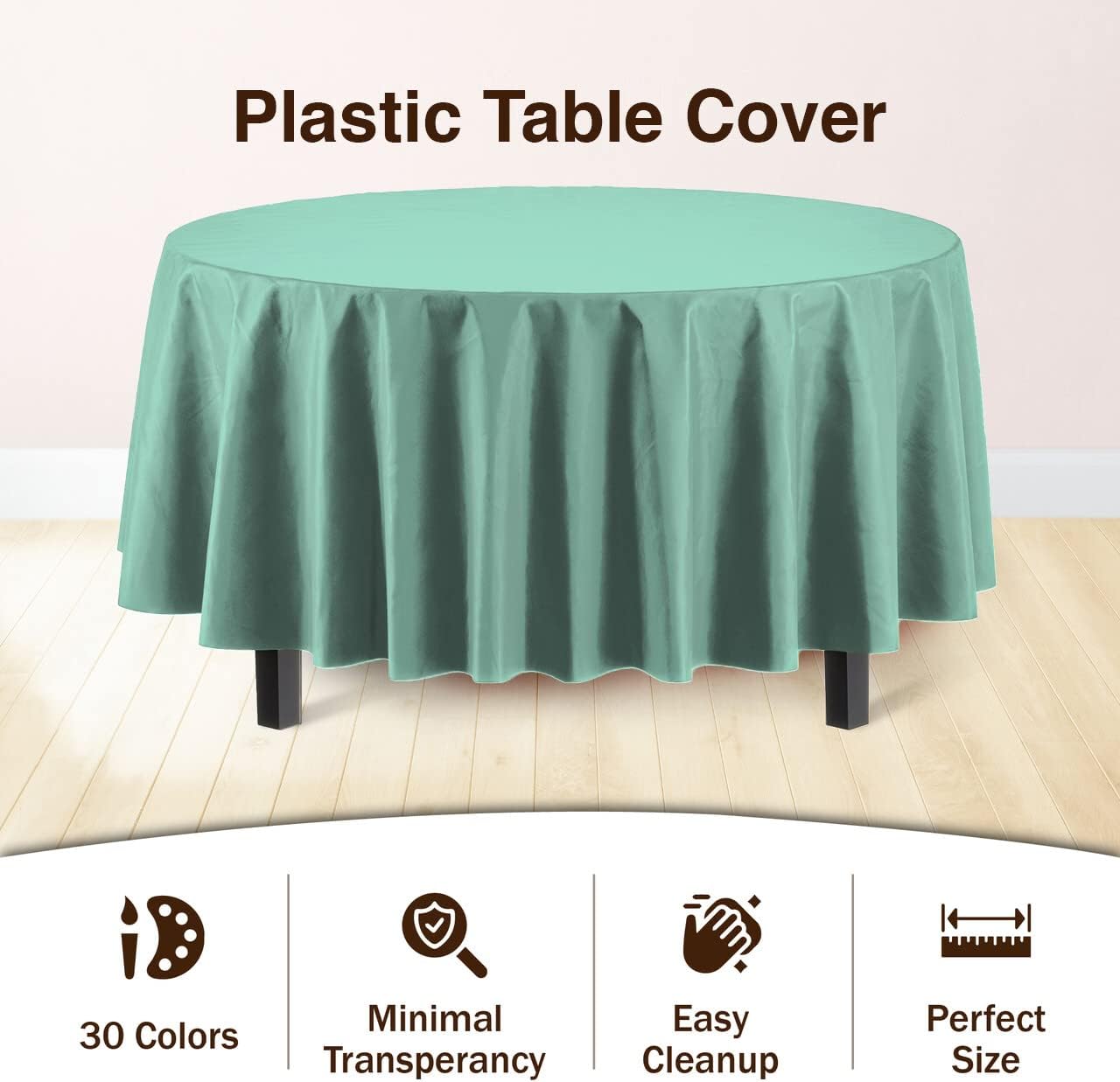 Party Solids Pack Of 12 Premium Plastic Tablecloth 84 Inch Round Table Cover - Light Mint