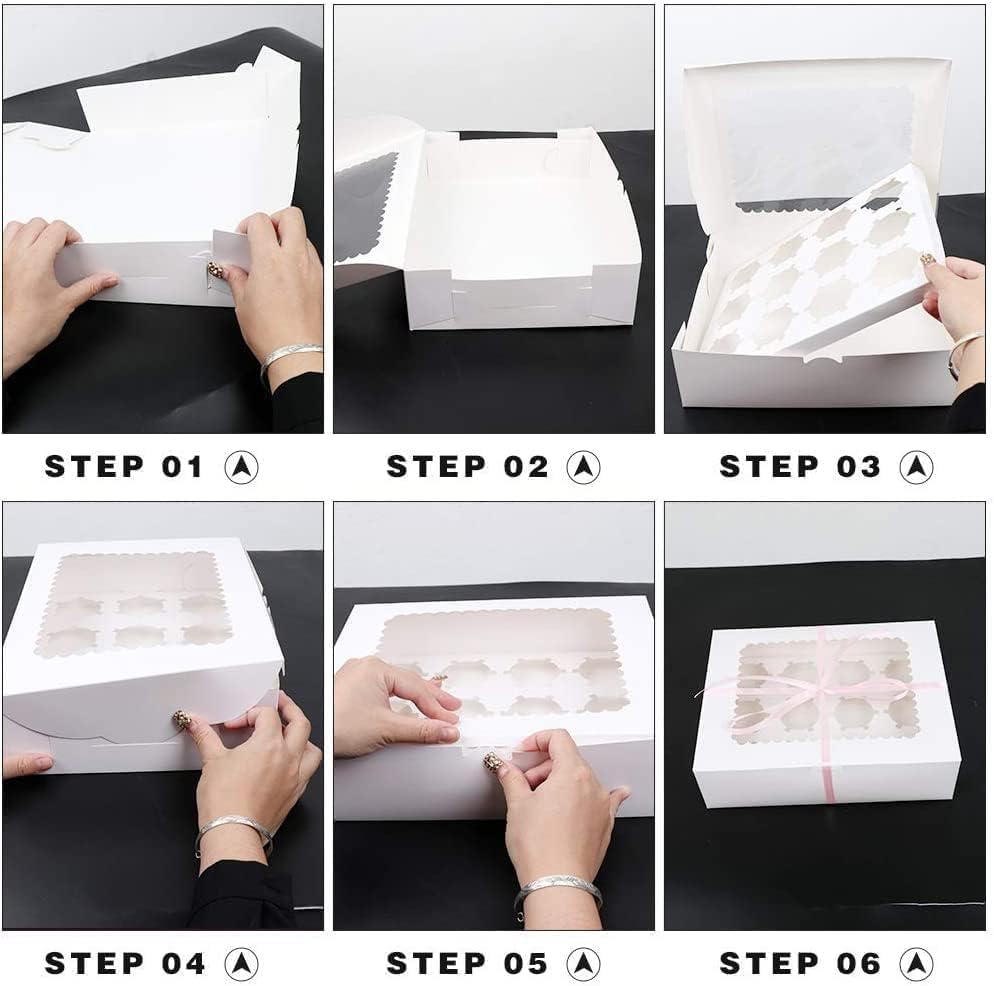 Rarapop 30 Pack Cupcake Boxes Hold 12 Standard Cupcakes, Food Grade Cupcake Holders Bakery Carrier Boxes with Windows and Inserts for Cupcakes, Muffins and Pastries