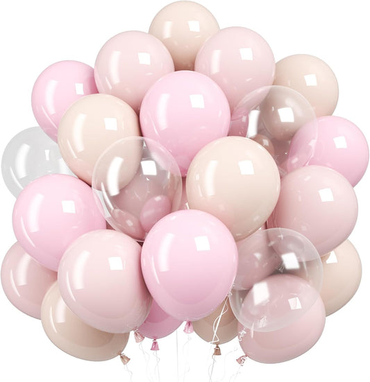 Pink Beige Balloons,50Pcs 12 Inch Blush Pink Cream and Clear Balloons for Girl Baby Boho Birthday, Bridal Shower, Bachelorette, Wedding Party Supplies