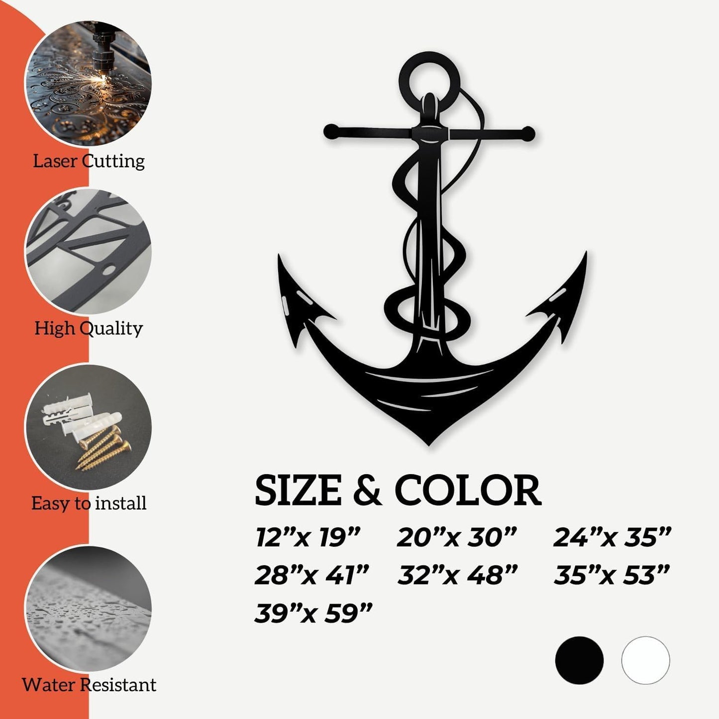 XXQ Anchor Wall Decor - Antique Metal Anchor for Bedroom & Living Room - 12" x 19" / 31 x 47cm