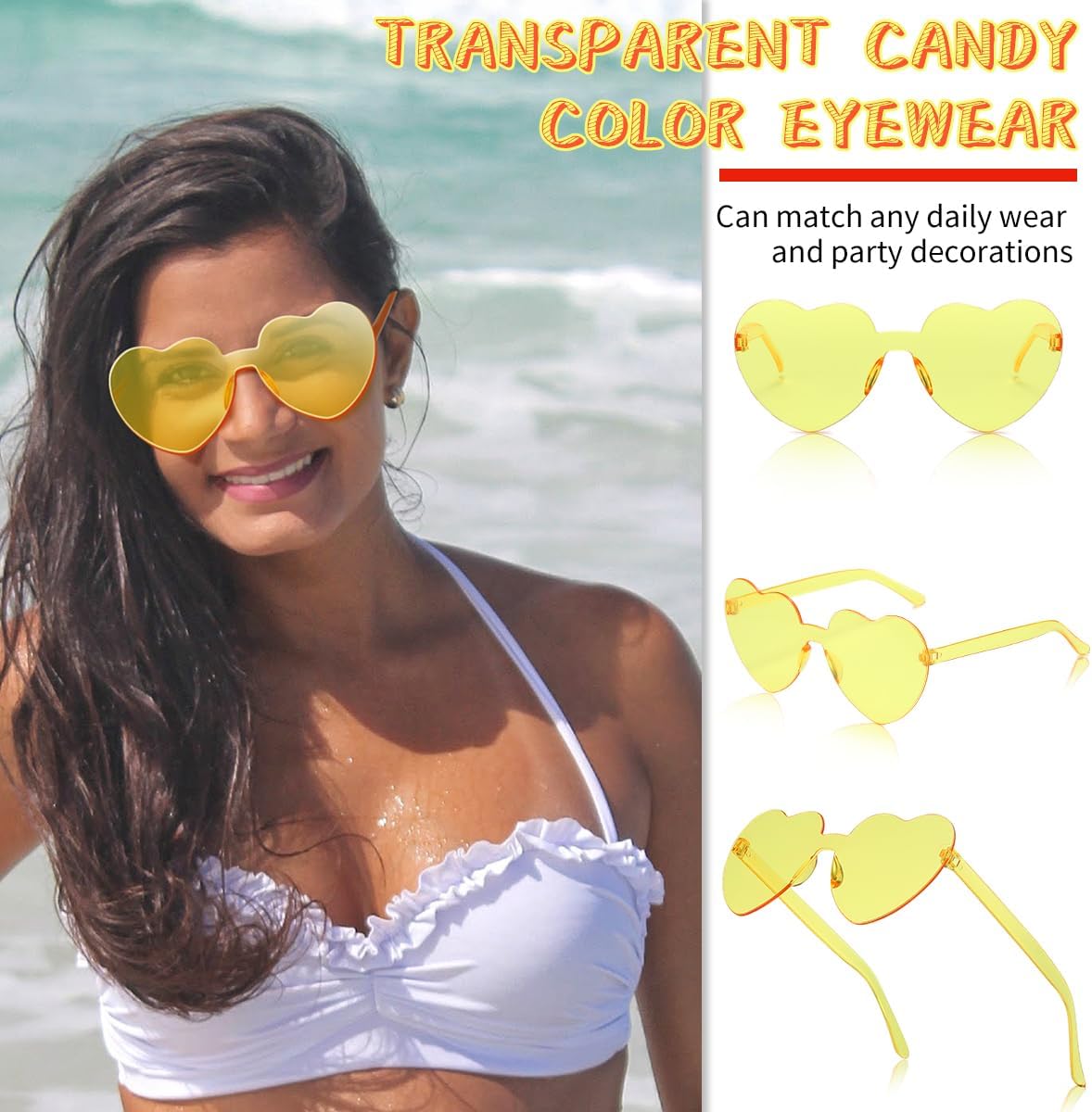 12/20/24 Pairs Heart Sunglasses for Women Men, Trendy Heart Shaped Rimless Transparent Sunglasses, Bachelorette Party