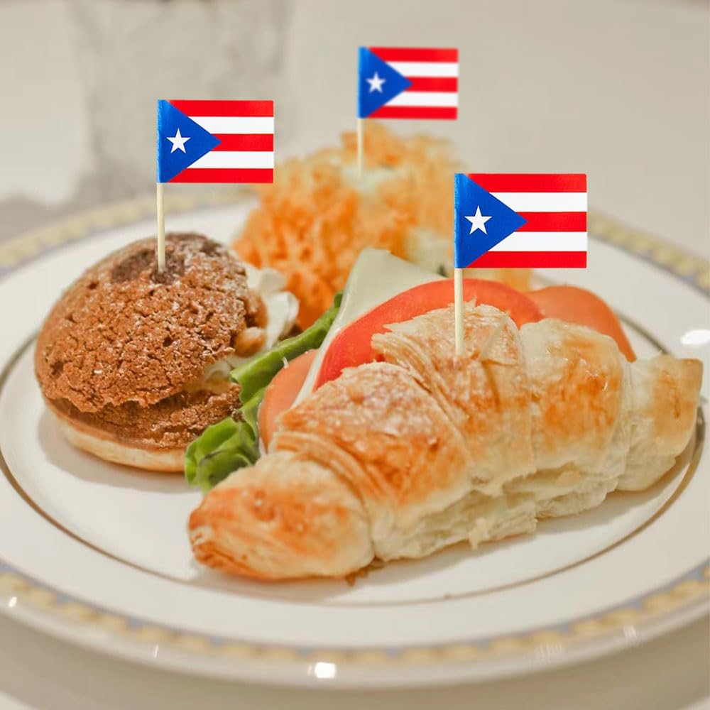 Puerto Rico Flag Puerto Rican Flag, Small Mini Puerto Rican Toothpick Flags for Food, Cupcakes, Cocktails, Appetizers, Bar Party Decorations
