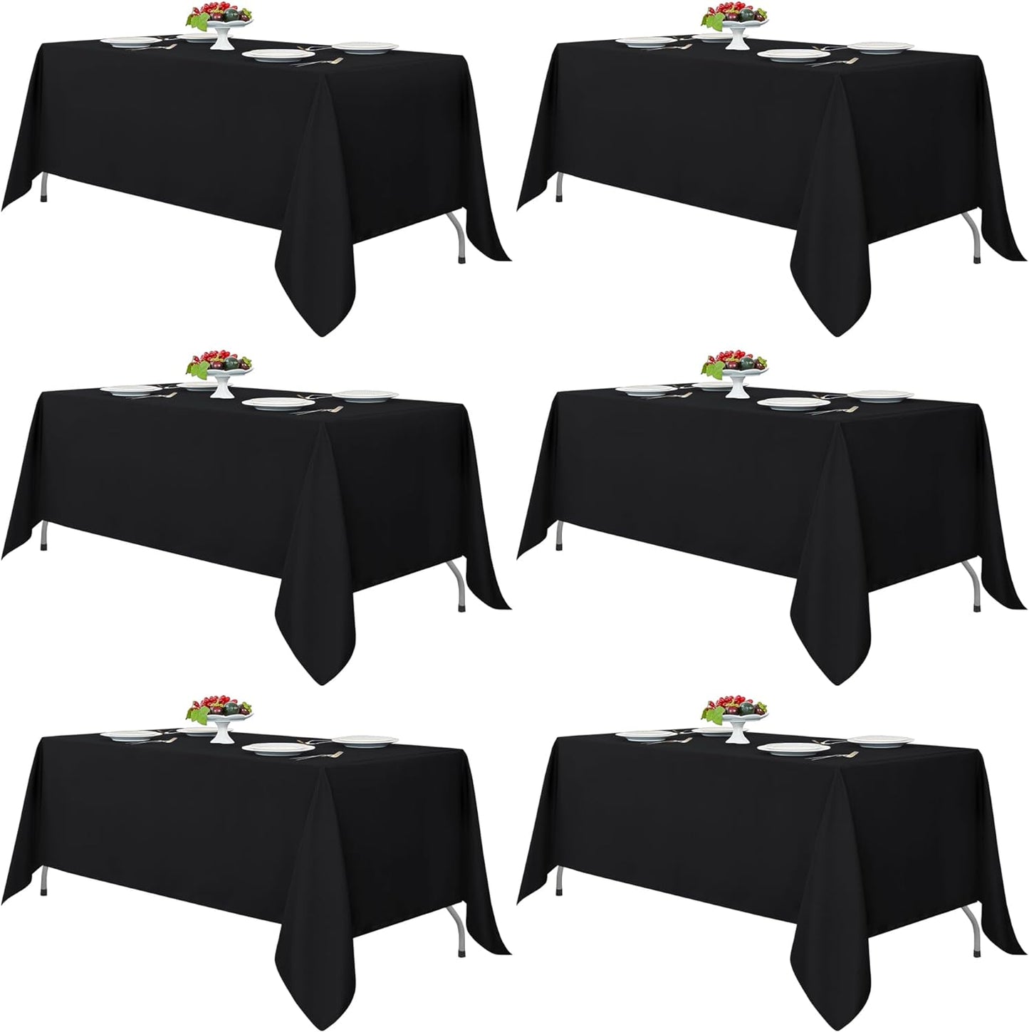 Fitable Black Rectangle Tablecloths for 6 Foot Tables, 6 Pack - 70 x 108 Inches - Stain Resistant and Washable Table Clothes, Polyester Fabric Table Covers for Wedding, Party, Banquet, Buffect