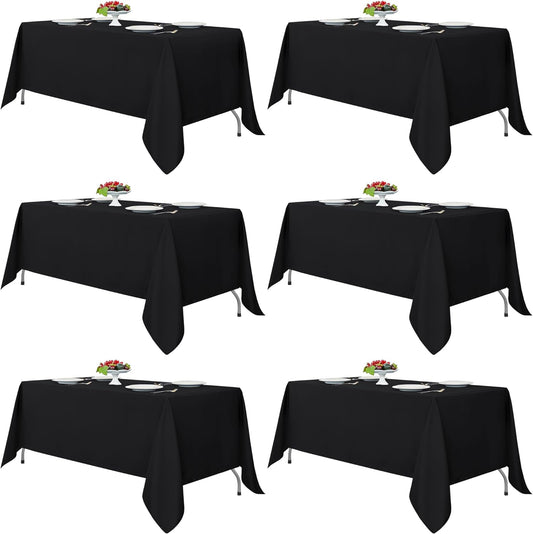 Fitable Black Rectangle Tablecloths for 6 Foot Tables, 6 Pack - 70 x 108 Inches - Stain Resistant and Washable Table Clothes, Polyester Fabric Table Covers for Wedding, Party, Banquet, Buffect