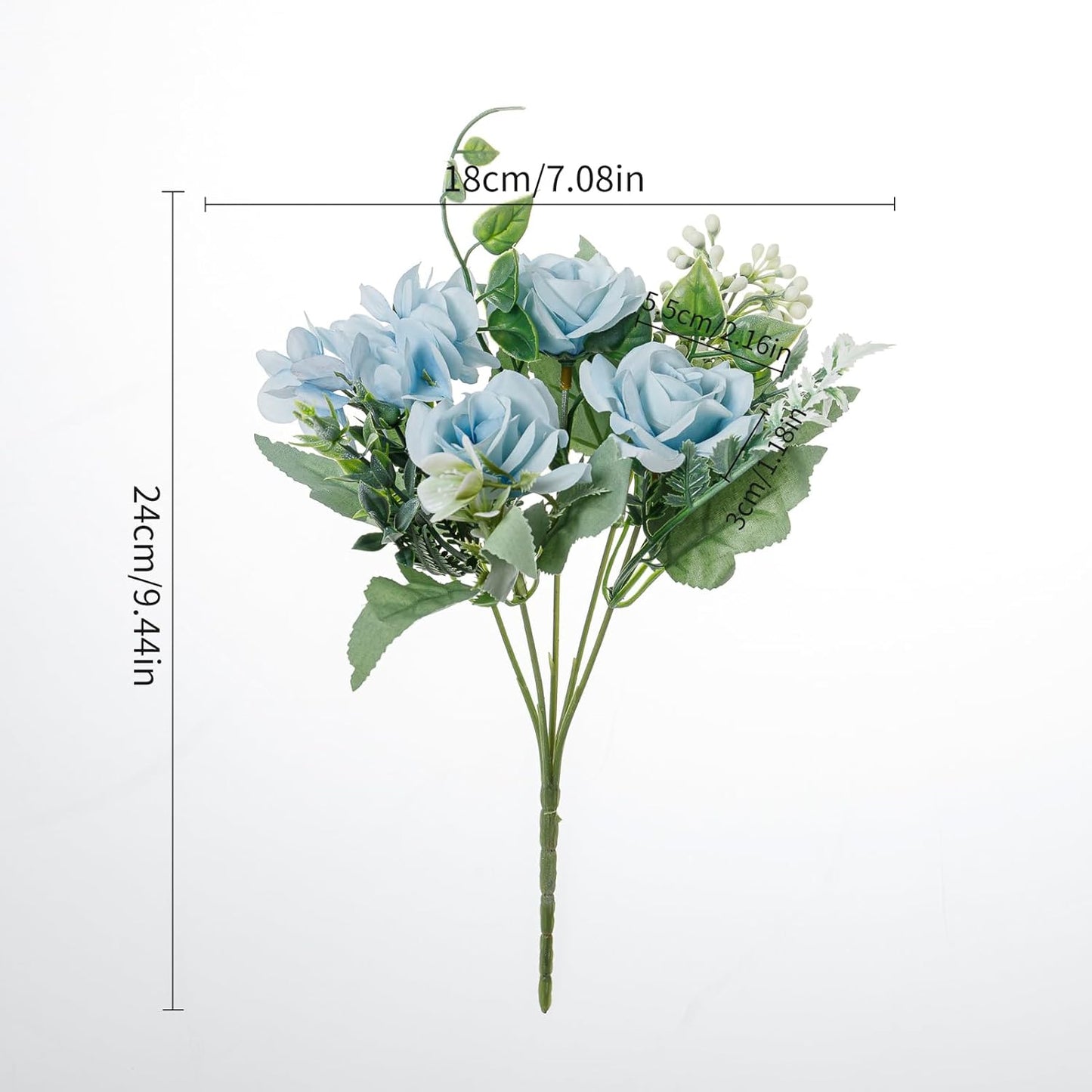Artificial Flower 5 Branches Artificial Silk Fake Flowers Bouquet Small Roses for Wedding Home Office Tables Decor 2 Packs 4 Packs(Light Blue)