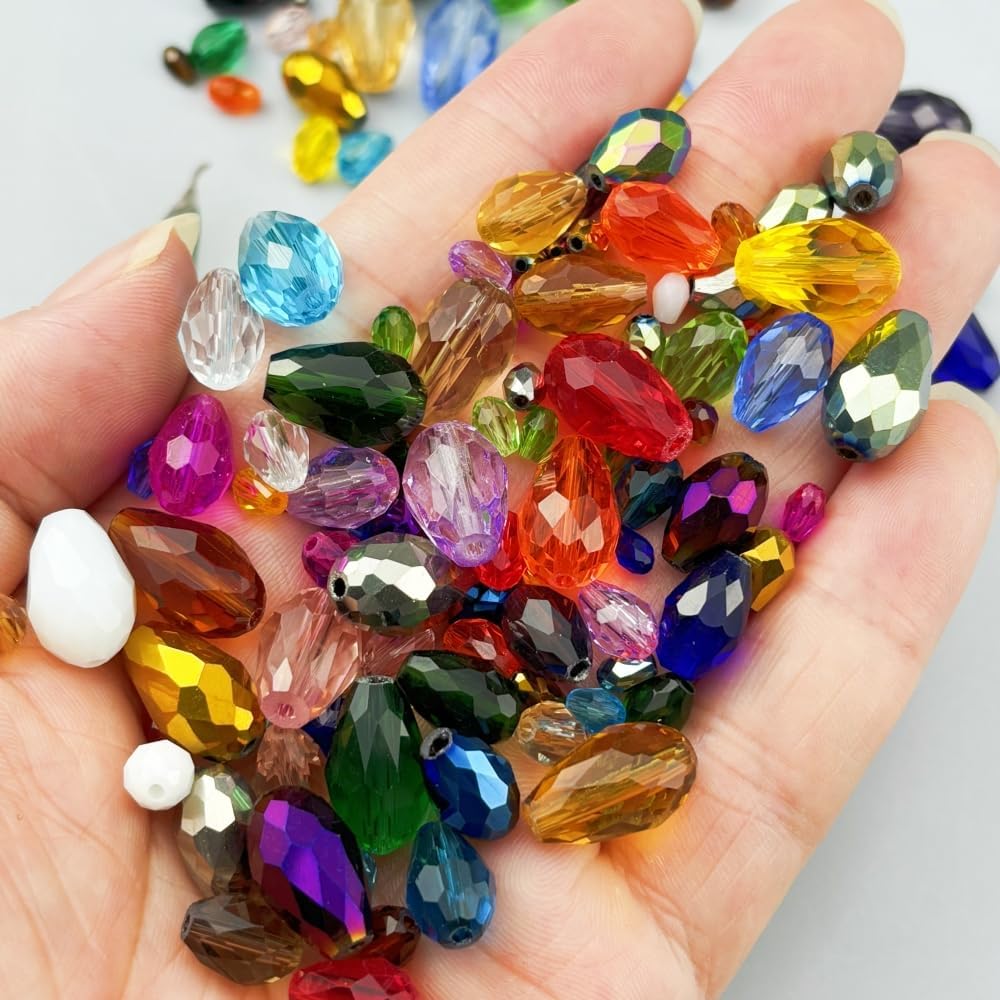 150pcs 4x6mm Teardrop Crystal Glass Beads for Jewelry Making, Faceted Vertical Hole Teardrop Glass Spacer Beads for Wind Chimes Bracelet Earring Necklace DIY Craft(Gold Yellow)