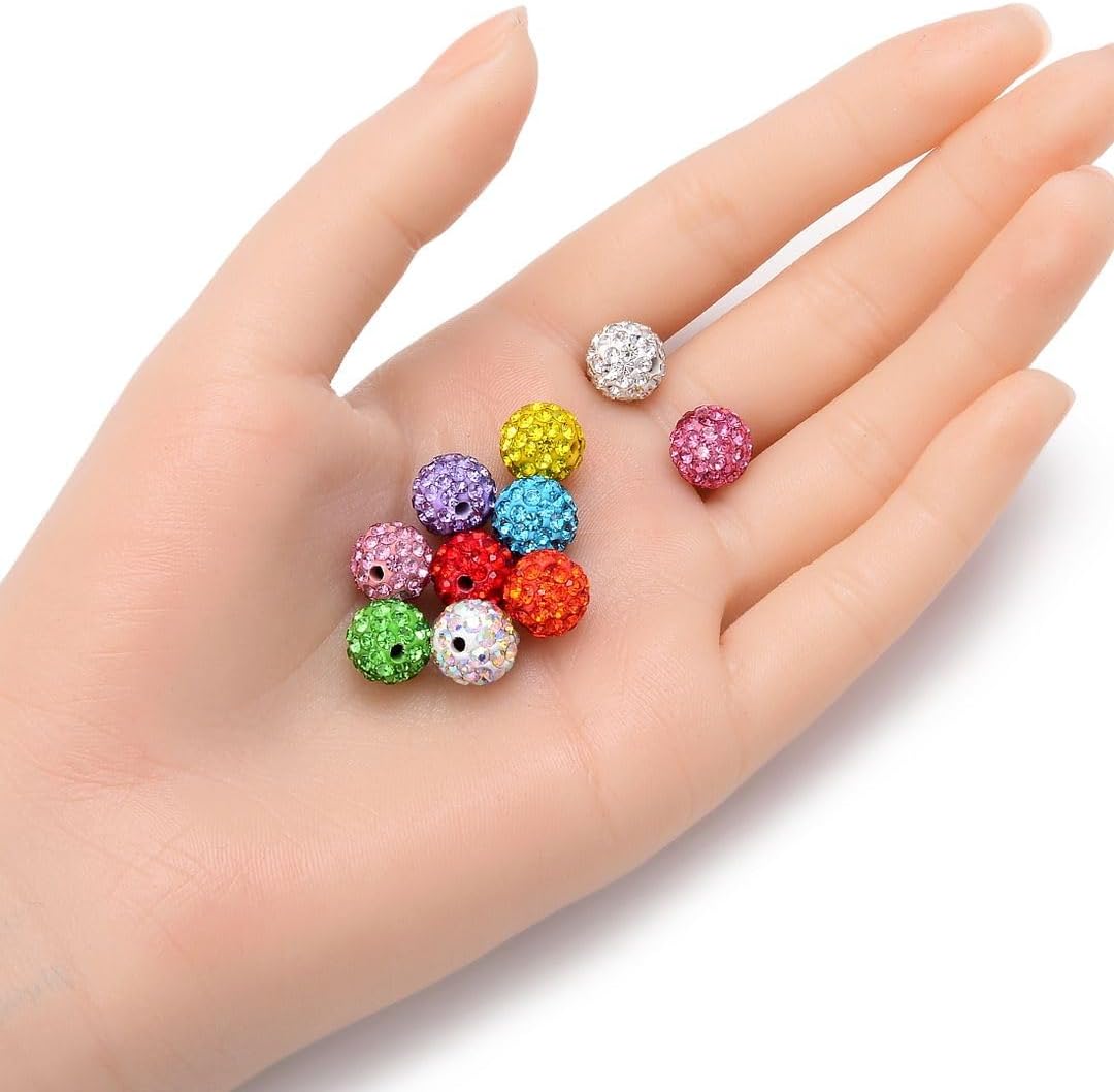 50pcs Adabele Grade A Suncatcher Crystal Rhinestone Pave Loose Beads 10mm Clear White Polymer Clay Disco Ball Spacers Compatible with Shamballa All Craft Jewelry Making DB10-1