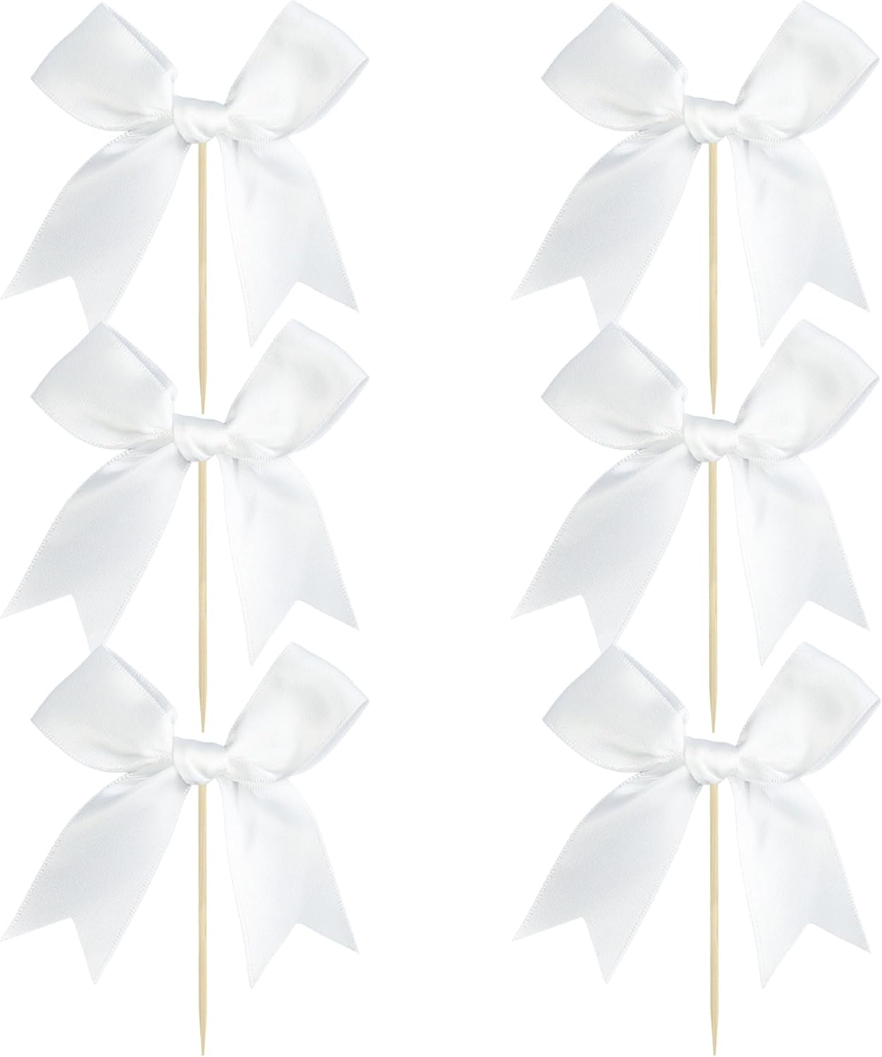 Ephlyn 24Pcs White Bow Cupcake Toppers Bow Cake Topper Birthday Decorations Mini Bowknot Cupcake Picks for Coquette Theme Party Decoration Bachelorette Bridal Engagement Wedding Party White