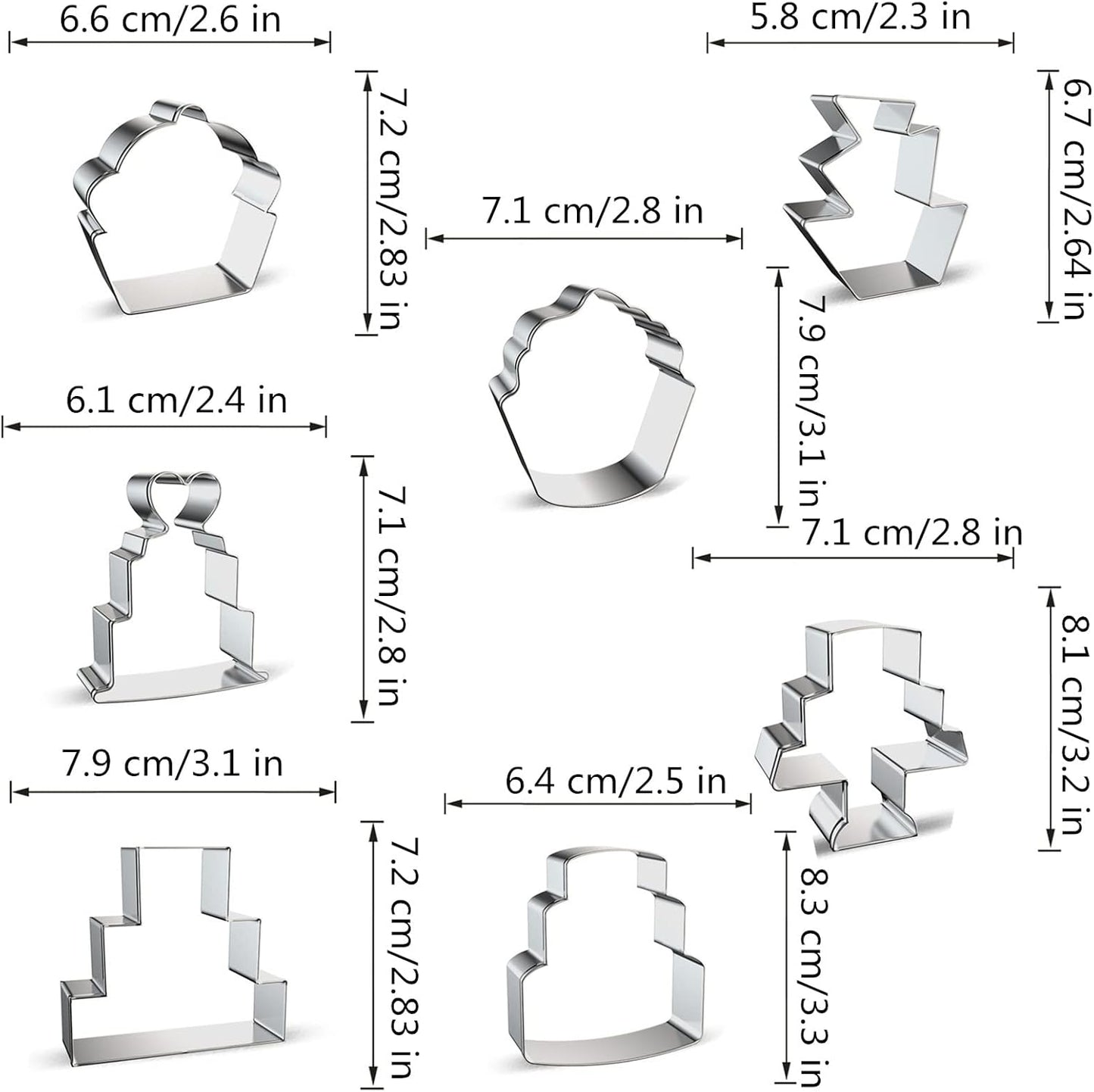 Cake Shaped Cookie Cutters Set of 7 pcs, Stainless Steel Cupcake/Birthday Cake/Wedding Cake Series Fondant Cutter Molds Baking DIY