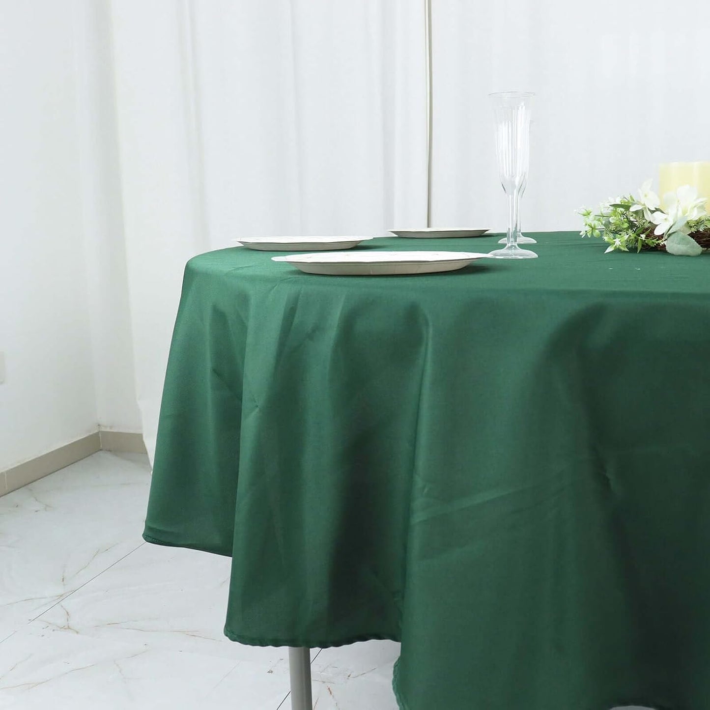 Efavormart Round Tablecloth, 90 Inch Stain & Wrinkle Resistant Washable Table Cloth, Decorative Polyester Fabric Table Cover for Banquet, Wedding, Dining- Hunter Green
