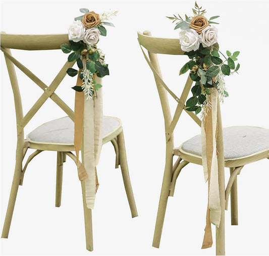 Lookein Set of 8 Pew Flowers for Wedding Ceremony Chair Decorations Bench Decoration Wedding Aisle Chair Decoration, Light Brown