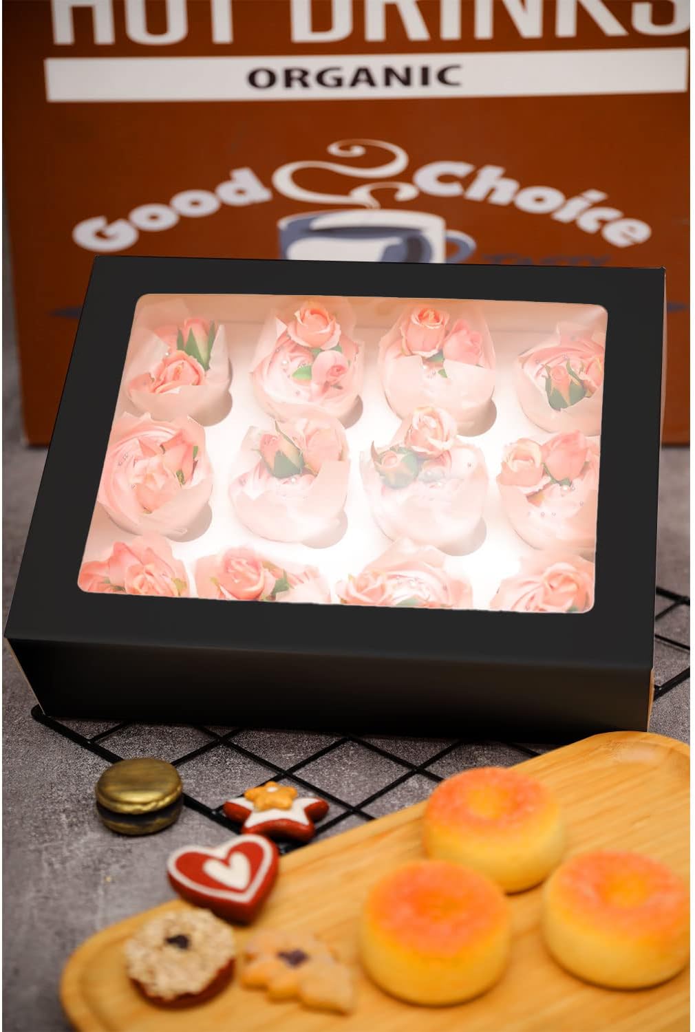 Bakepacker Auto-pop up 12 Cupcake Containers 6-Packs Black Cupcakes Carrier, 12 Cupcake Boxes with Window 13"x10"x3.5"