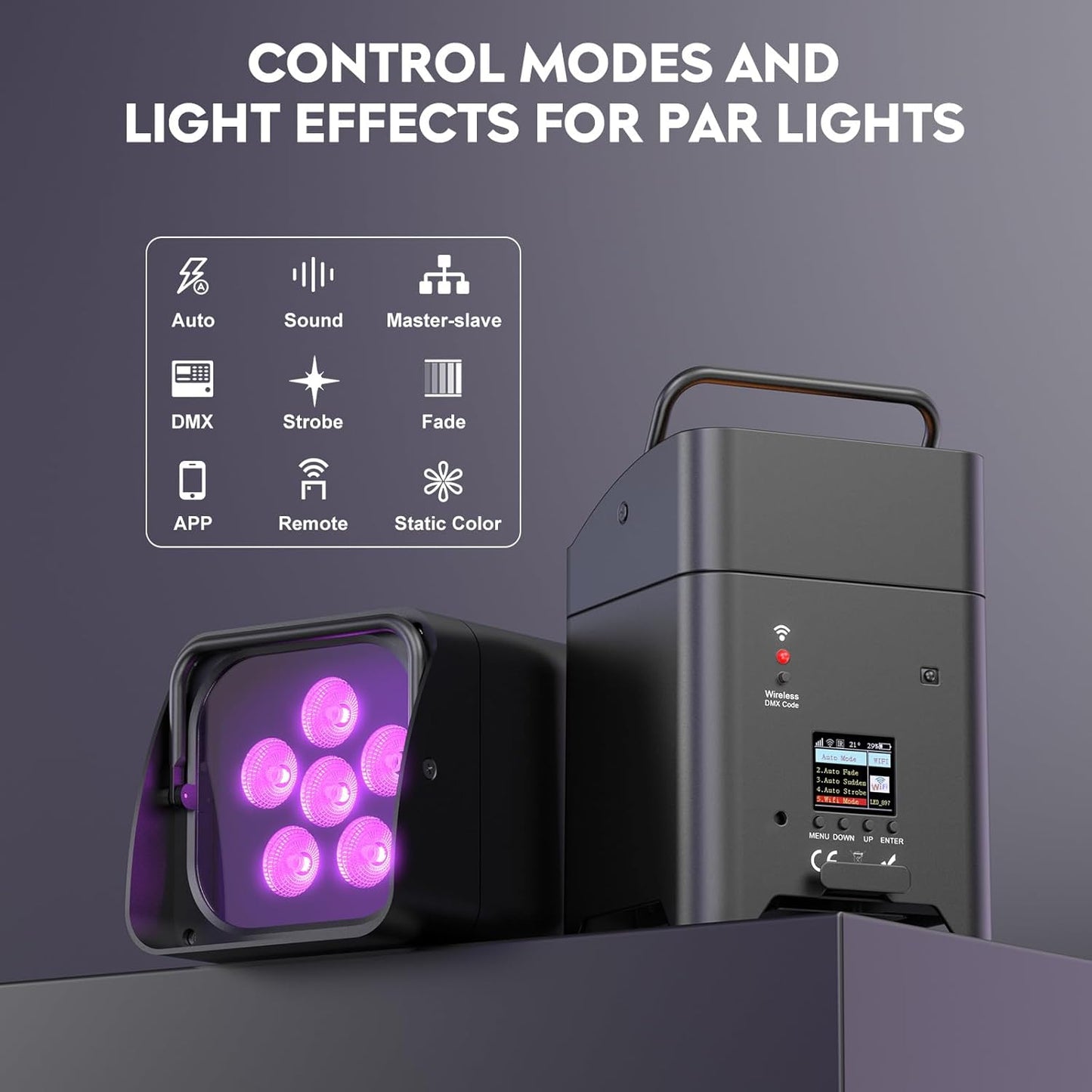 9600mAh Wireless Uplights, 6x18W RGBWA UV Rechargeable Stage Lights, APP/DMX512/Remote Controlled Par Lights, Battery Powered Uplights for Show, Party, Festival, Event, 6 Pack