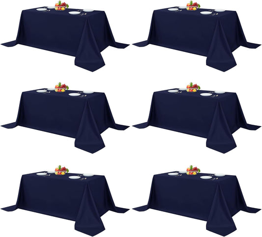 Fitable Navy Rectangle Table Clothes, 6 Pack - 90 x 156 Inch - Reusable and Washable Tablecloths, Polyester Fabric Table Covers for Wedding, Party, Banquet, Formal Events