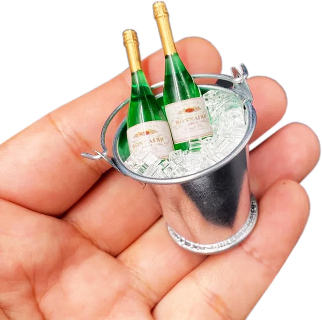 Miniature Champagne Bottle with 2 Glasses, 1:12 Dollhouse Champagne Bottle, Tiny Champagne Bottle Glasses, for Dollhouse, Fairy Garden, Miniature Bar (2 Champagne Bottle and 1 Bucket with Ice)