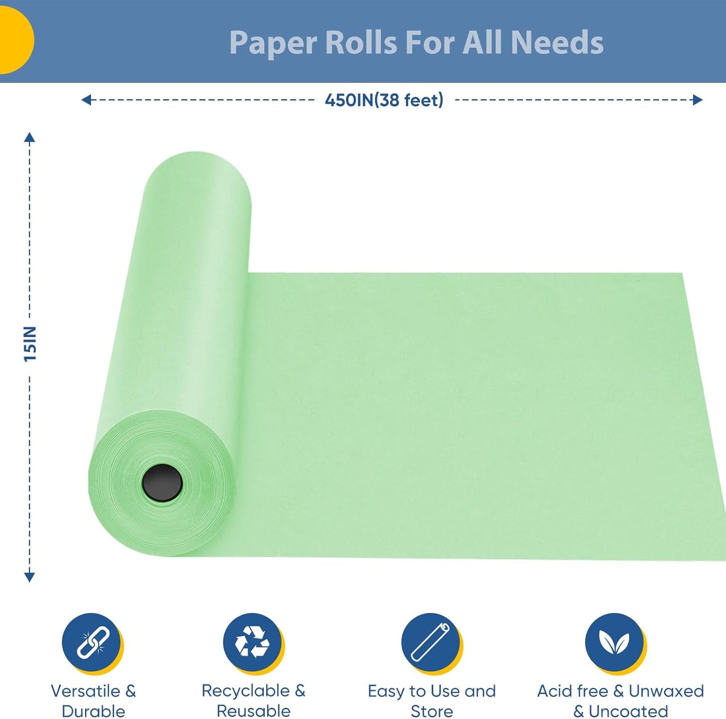 Light Green Wrapping Paper, 15"x450" Solid Color Art Craft Poster Kraft Bulletin Board Decorative Paper Roll, Birthday Anniversary Wedding Easter Eid St Patricks Day Bouquet Flower Gift Wrap