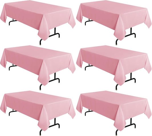 sancua 6 Pack Pink Tablecloth 60 x 102 Inch, Rectangle Table Cloth for 6 Feet Tables - Stain and Wrinkle Resistant Washable Polyester Table Cover for Dining Tables, Buffet Parties and Camping