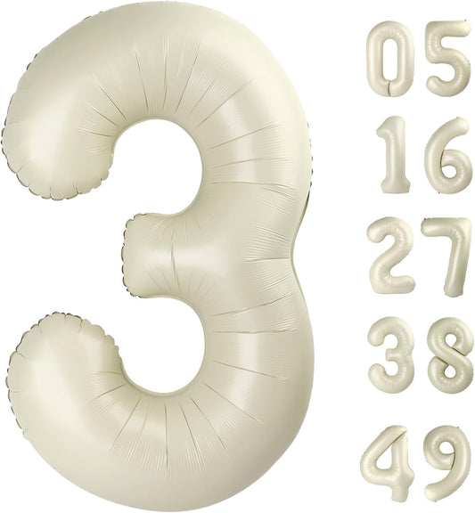 Cream White Large 3 Number Balloon 40 Inch, 3 13 23 30 33 36 38 Cream White Birthday Party Decorations, Number Three Foil Balloons for Anniversary Party Graduations Celebration Supplies