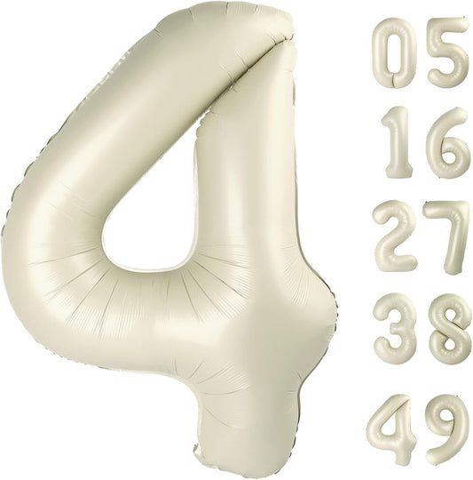40 Inch Cream White Large Number 4 Birthday Balloon, Giant Number Four 14 24 34 40 44 Balloons, Foil Mylar Big Balloons for Anniversary Graduation Supplies Decorations