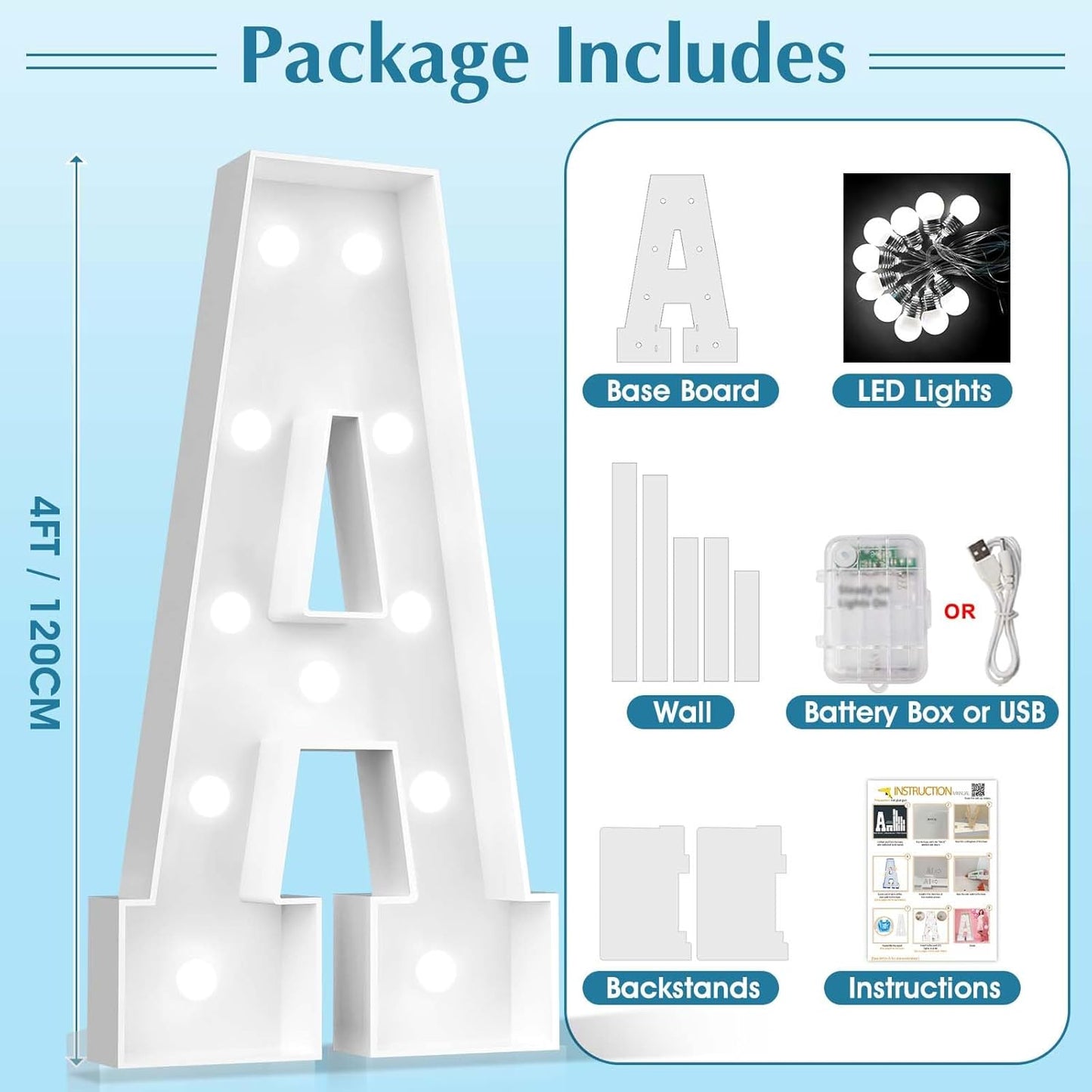Ledido 4FT Marquee Light Up Letters, Cool White Light Up Letters Large Marquee Letter for Party Decorations, Mosaic Letter H for Balloons, Wedding Birthday Graduation Decor